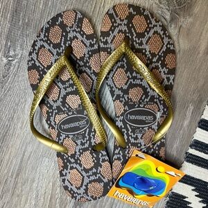 NEW Havaianas Dark Brown / Golden Sun Flip Flops Sandals Size 4/5